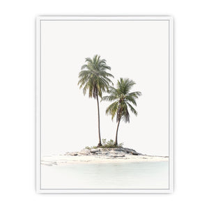 Tropical island with two palm trees artwork for coastal living room decor