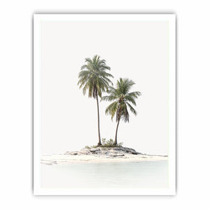 Tropical island with two palm trees artwork for coastal living room decor