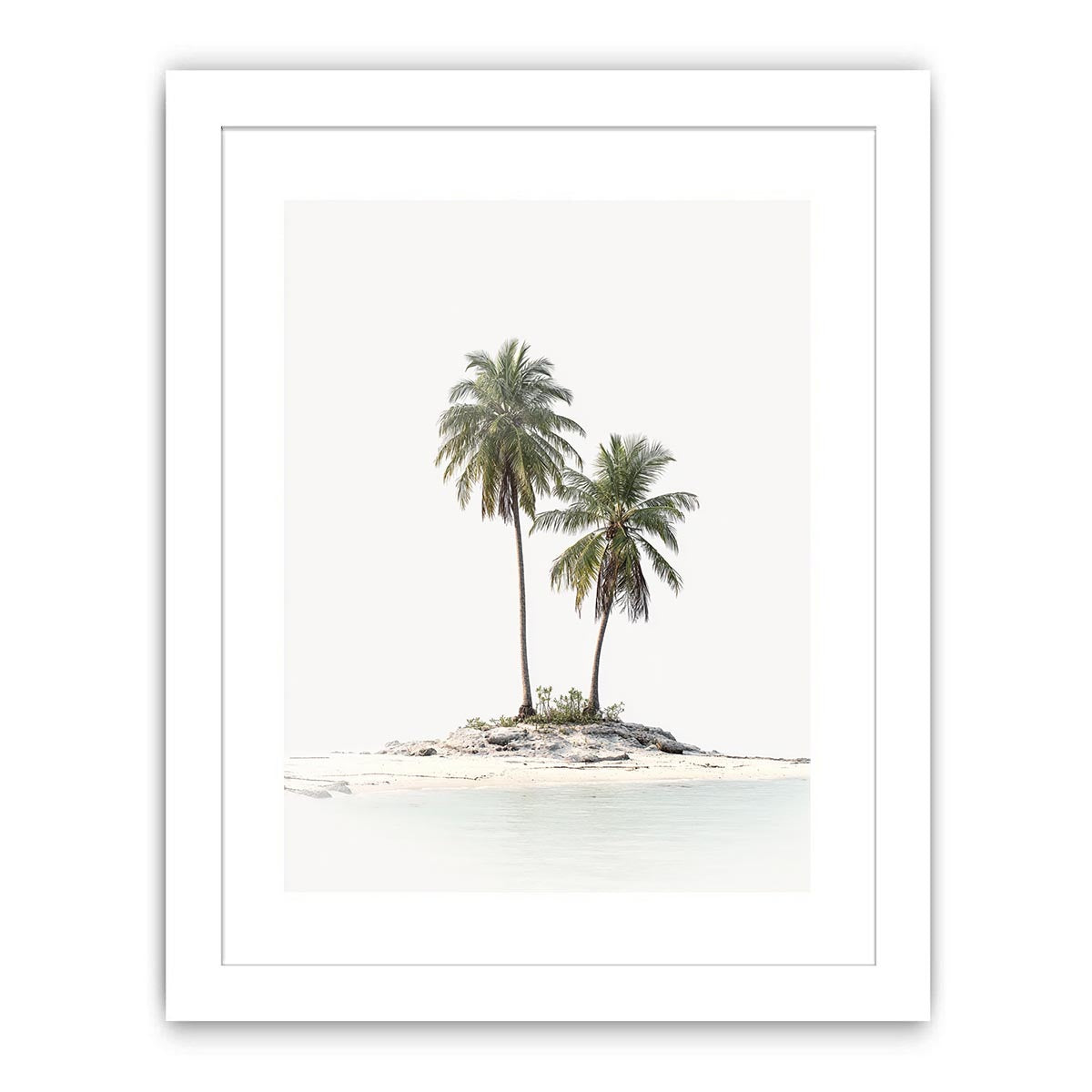 Tropical island with two palm trees artwork for coastal living room decor