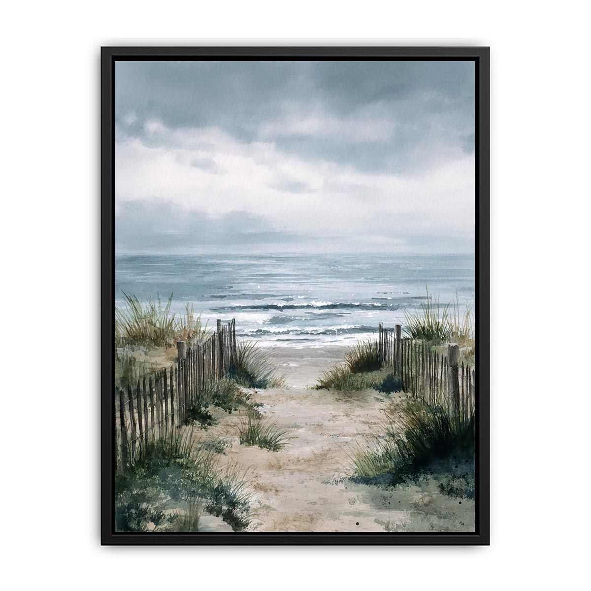 Coastal beach pathway watercolor artwork for coastal living room decor