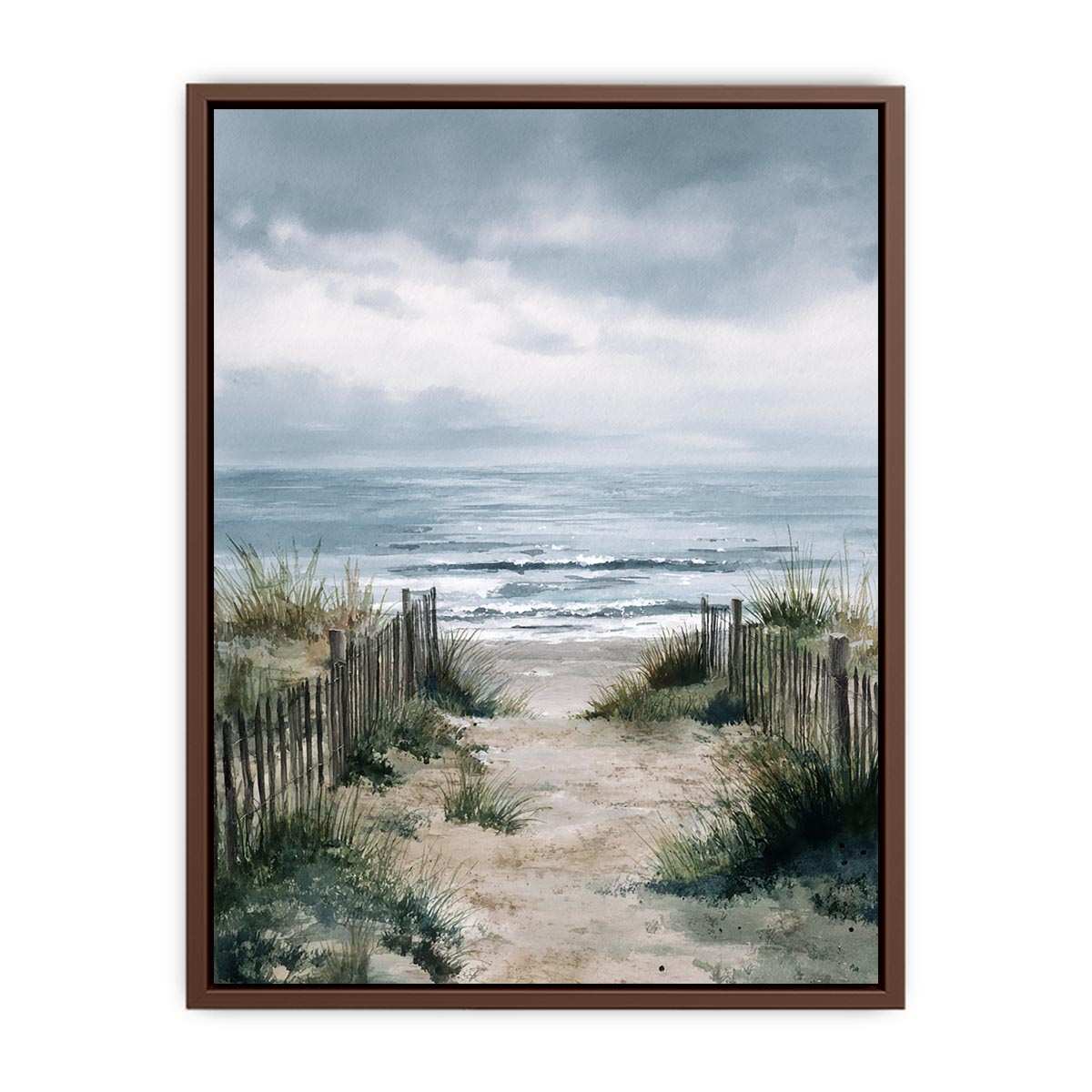 Coastal beach pathway watercolor artwork for coastal living room decor