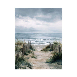 Coastal beach pathway watercolor artwork for coastal living room decor