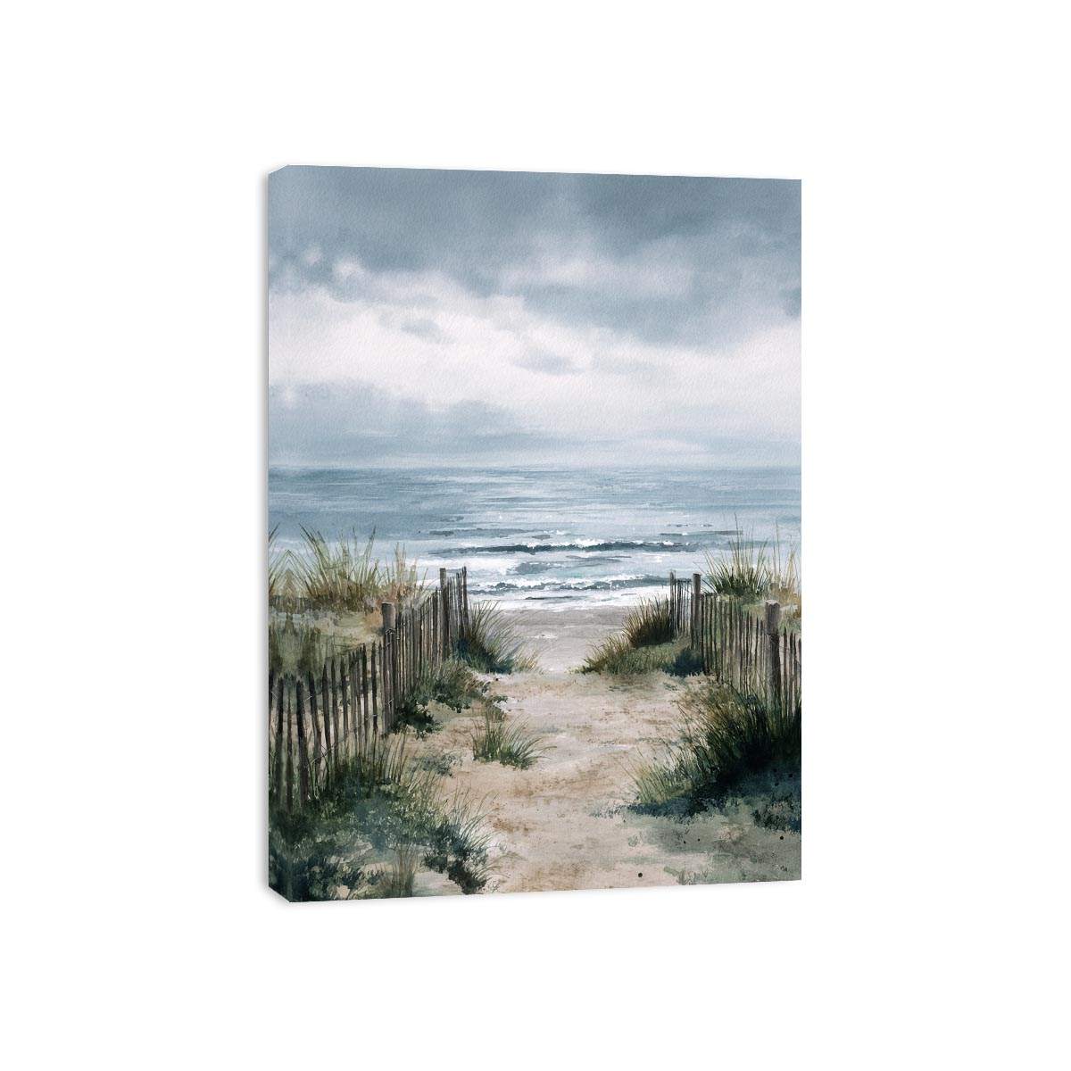 Coastal beach pathway watercolor artwork for coastal living room decor