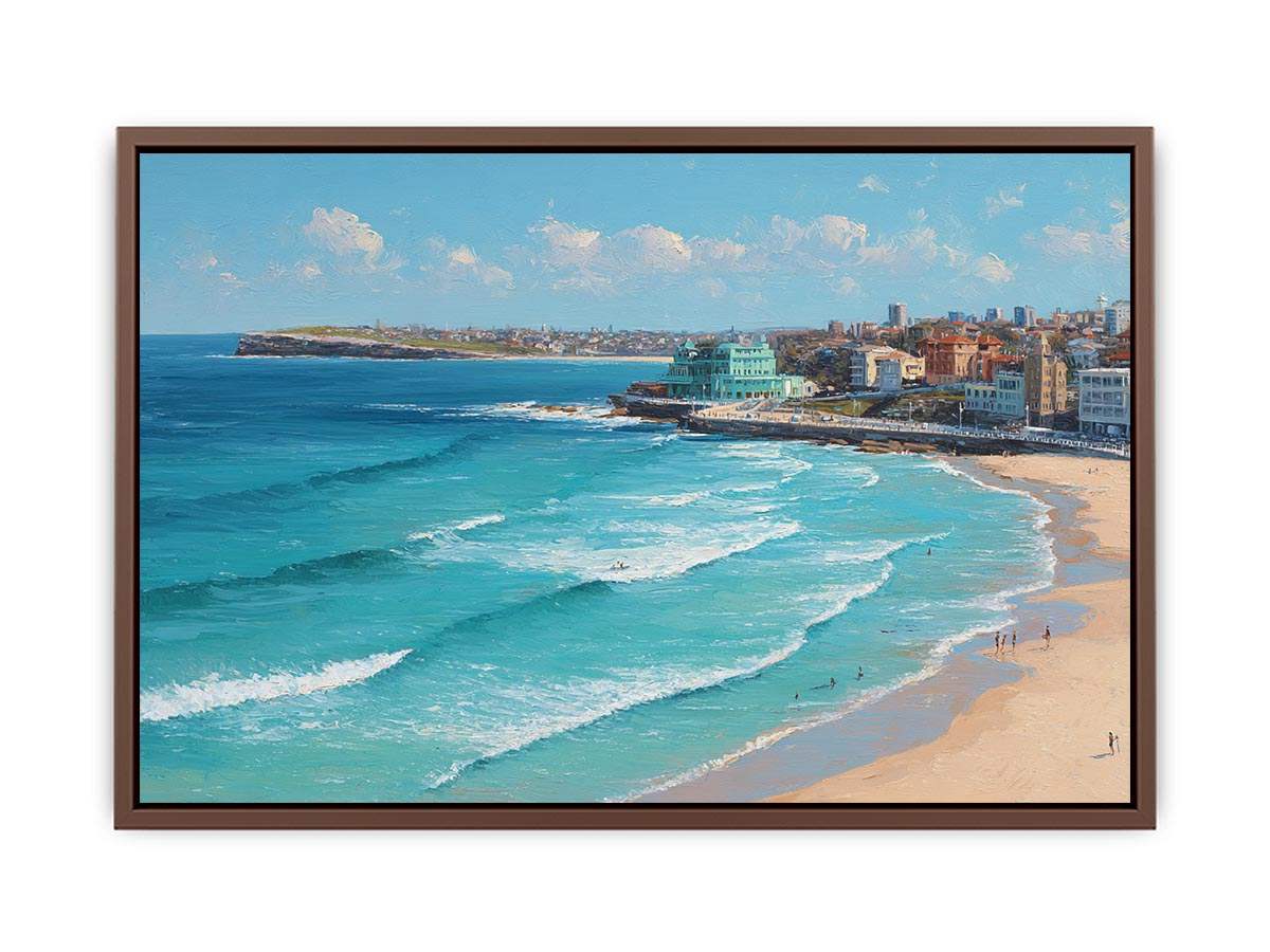 Coastal city beach painting artwork for coastal living room decor