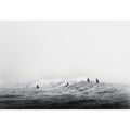 Surfers waiting on ocean waves artwork for coastal living room decor