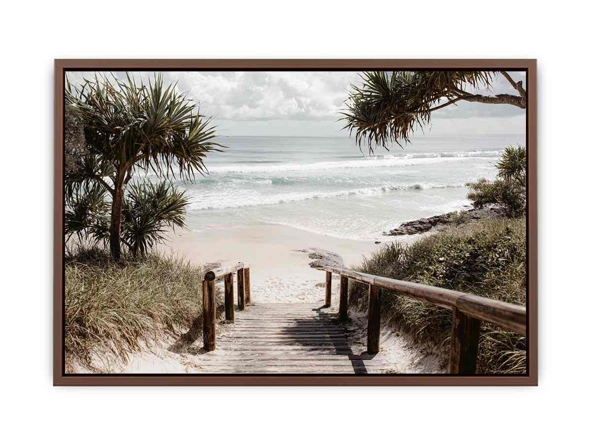 Boardwalk leading to beach artwork for coastal living room decor