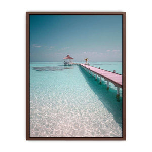 Pier over tropical lagoon artwork for coastal living room decor