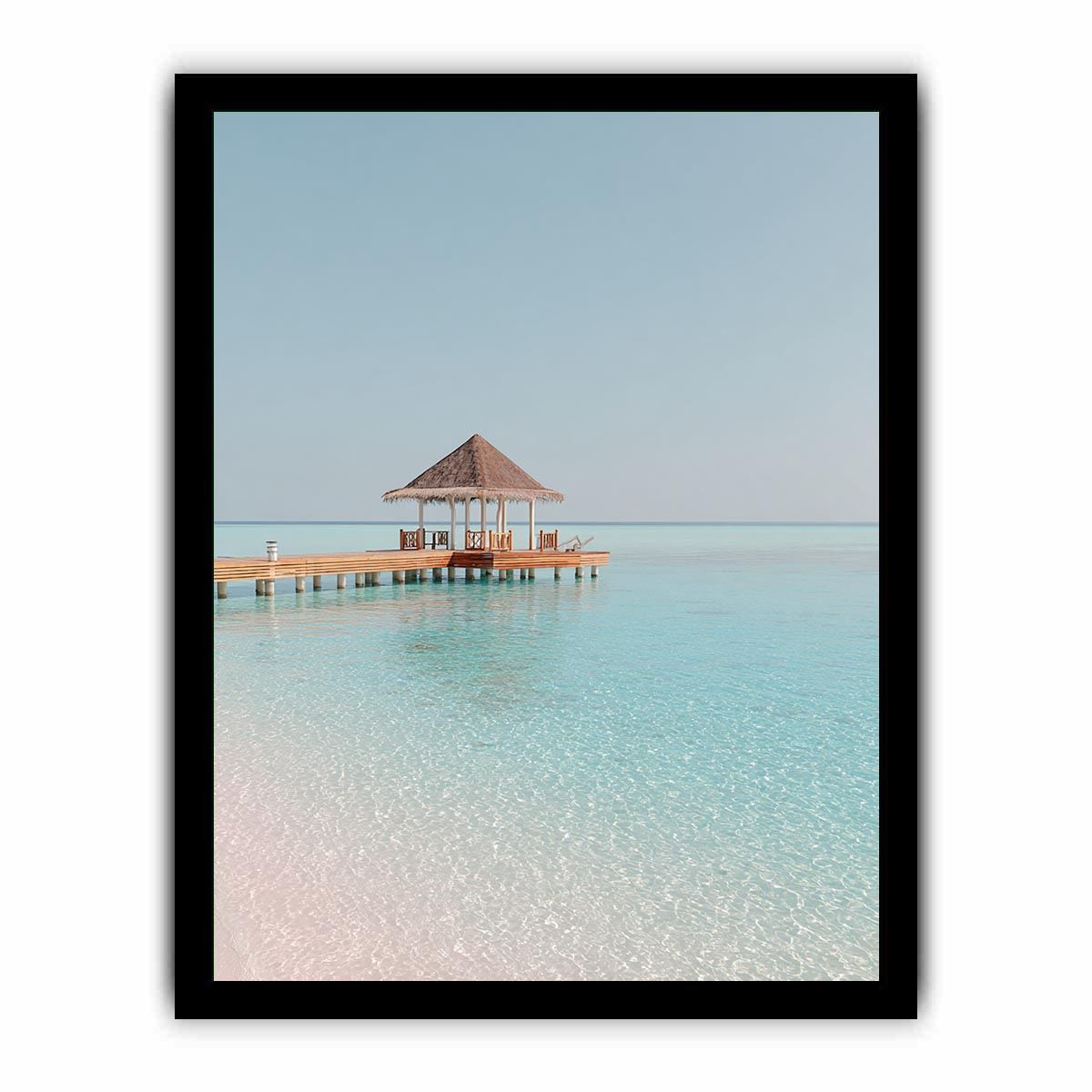 Pavilion above clear water artwork for coastal living room decor