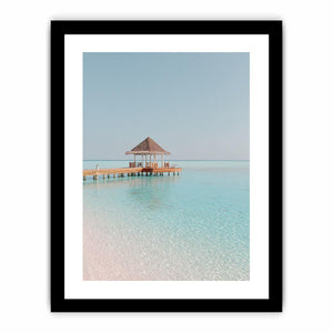 Pavilion above clear water artwork for coastal living room decor