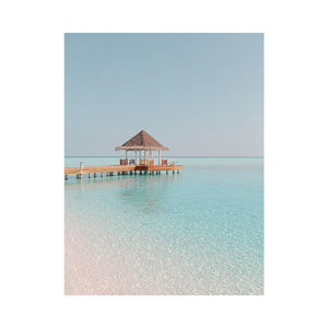 Pavilion above clear water artwork for coastal living room decor