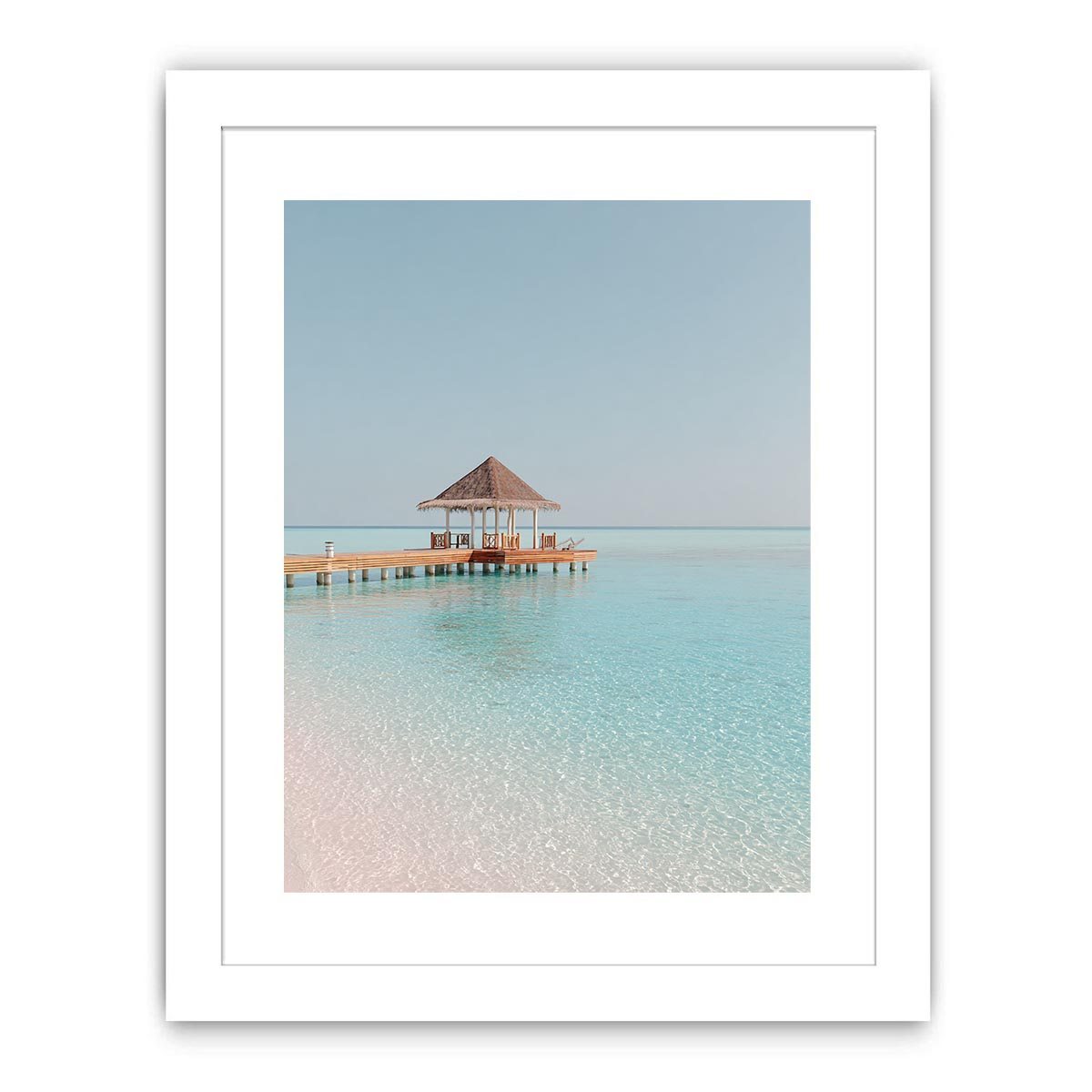Pavilion above clear water artwork for coastal living room decor