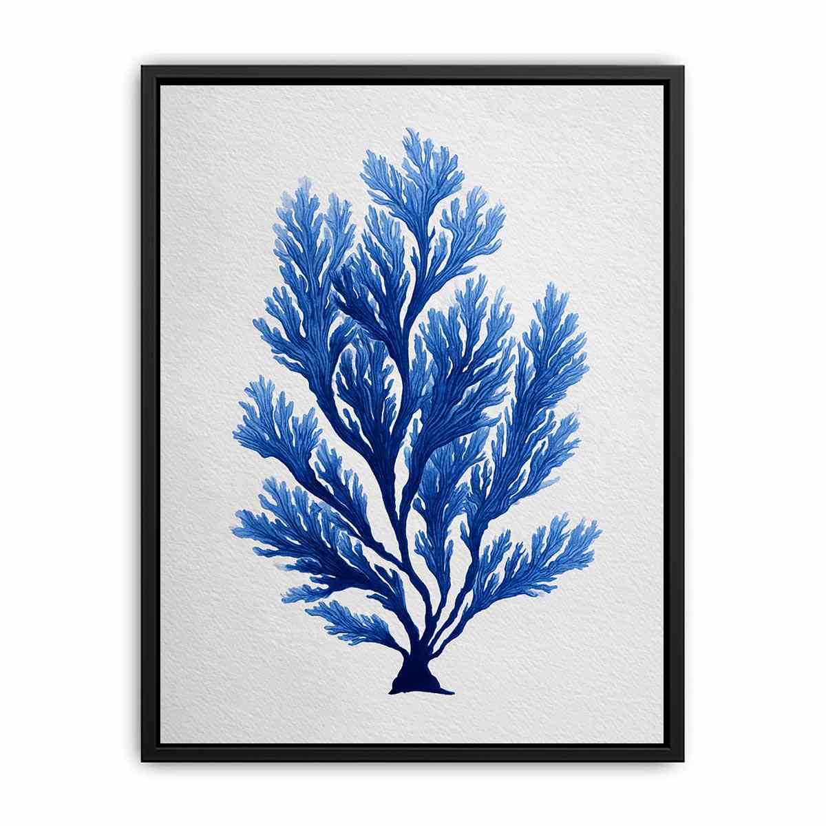 Blue coral botanical artwork for coastal bathroom and living room decor