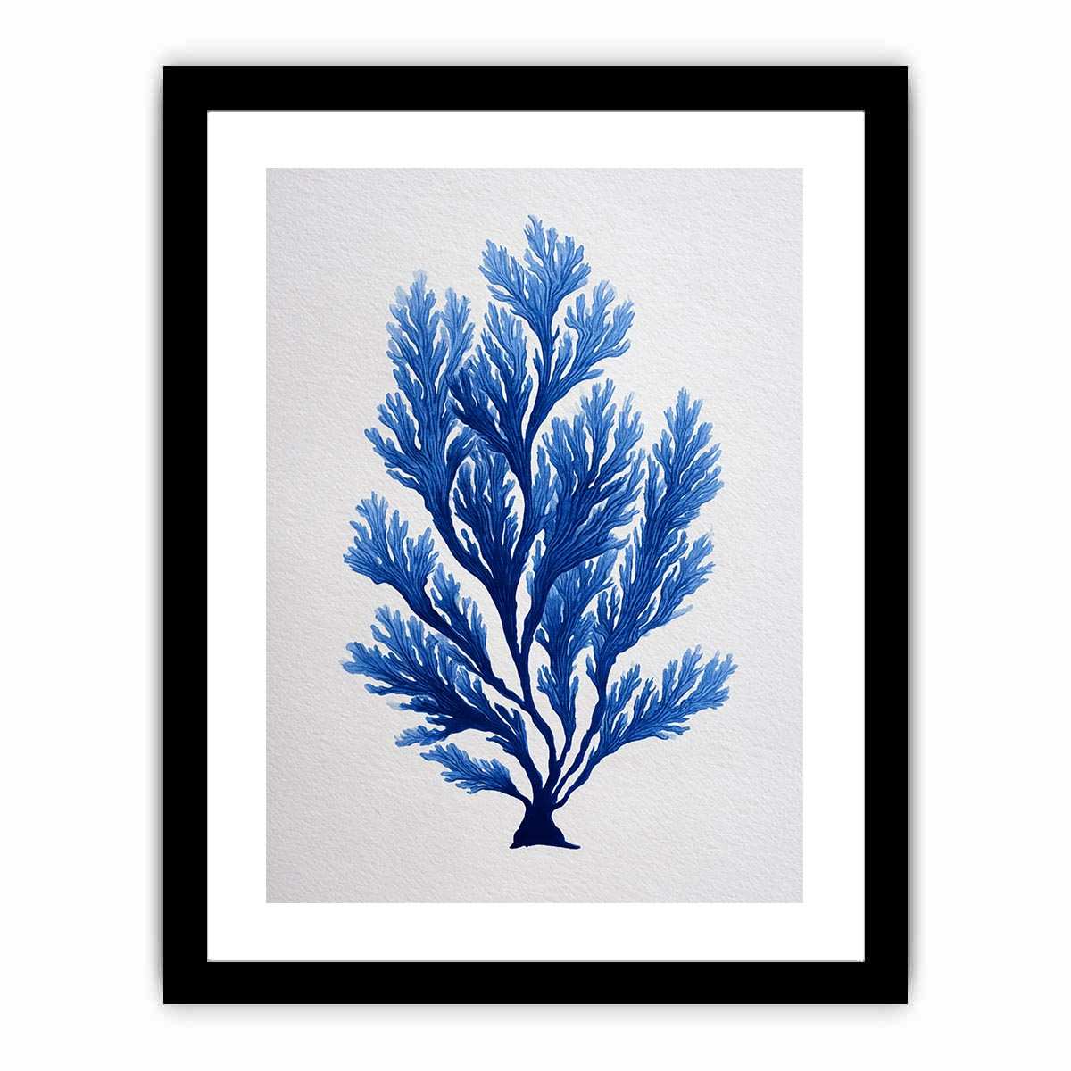Blue coral botanical artwork for coastal bathroom and living room decor