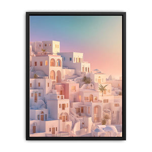 Pastel Mediterranean architecture at sunrise for luxury bedroom wall decor