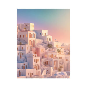 Pastel Mediterranean architecture at sunrise for luxury bedroom wall decor