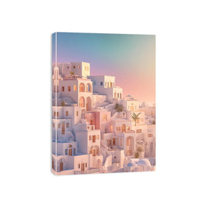 Pastel Mediterranean architecture at sunrise for luxury bedroom wall decor