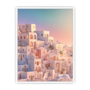 Pastel Mediterranean architecture at sunrise for luxury bedroom wall decor