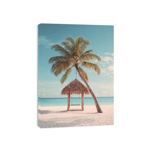 Tropical beach swing beneath a palm tree for serene coastal decor