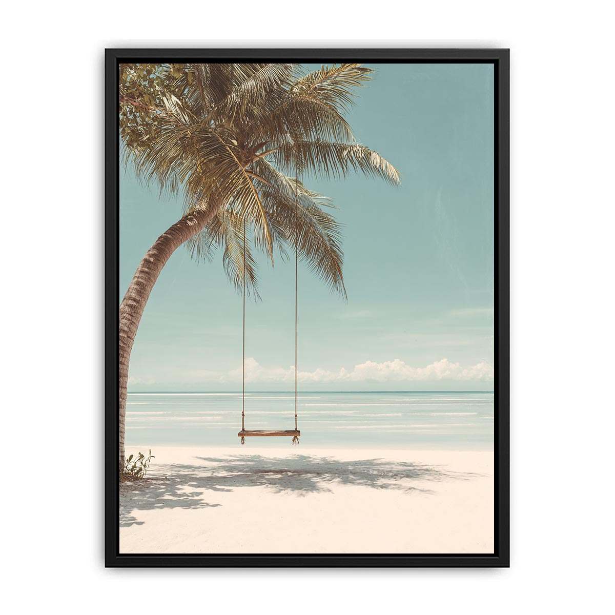 Palm Swing Serenity coastal artwork for modern living room decor