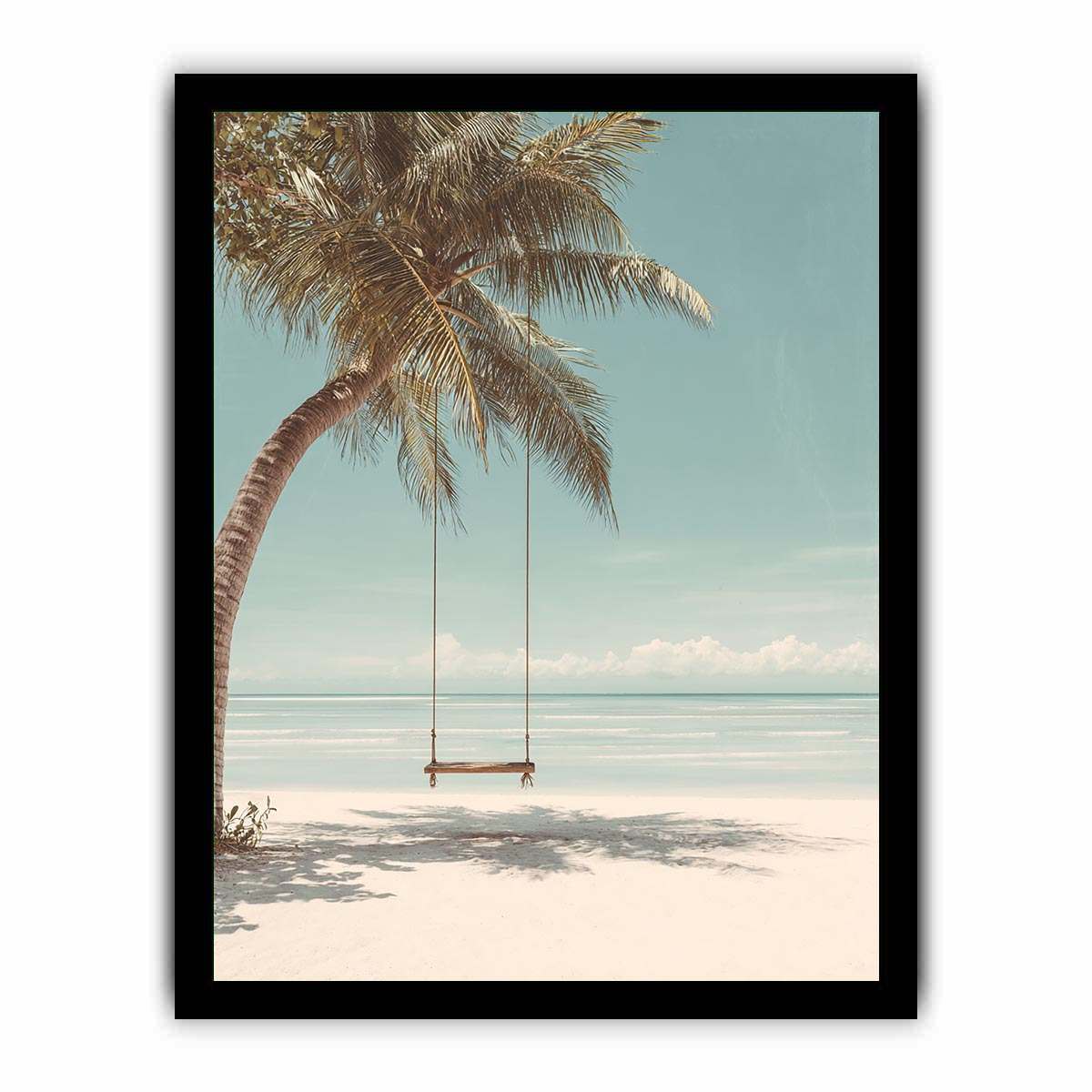 Palm Swing Serenity coastal artwork for modern living room decor