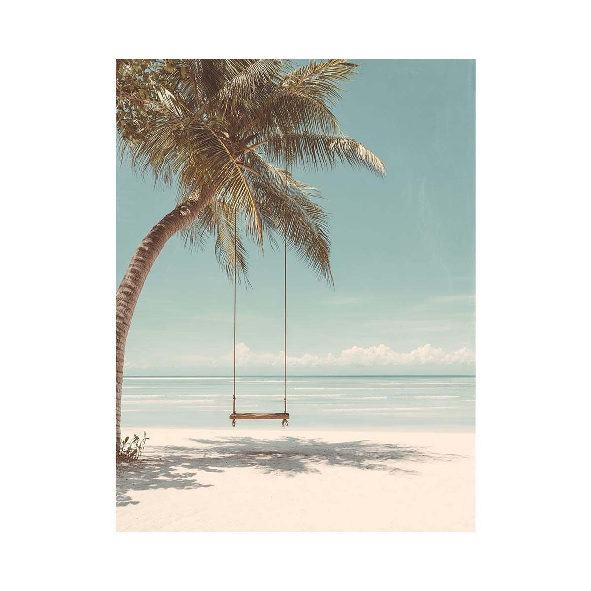 Palm Swing Serenity coastal artwork for modern living room decor