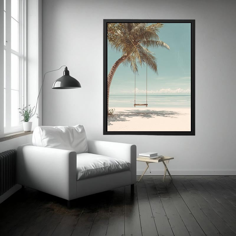 Palm Swing Serenity coastal artwork for modern living room decor