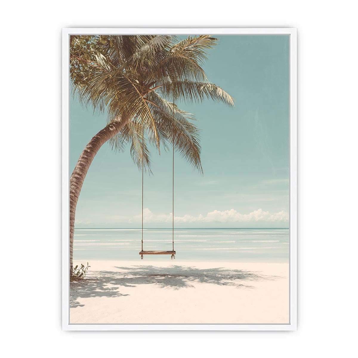 Palm Swing Serenity coastal artwork for modern living room decor