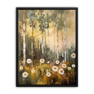 Daisy Woodland Glow premium canvas art for modern living room decor