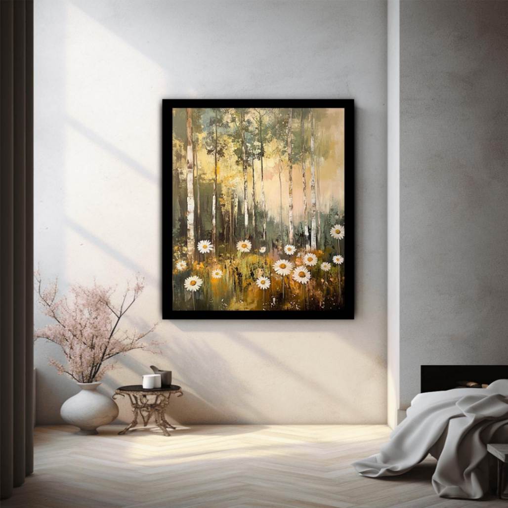 Daisy Woodland Glow premium canvas art for modern living room decor