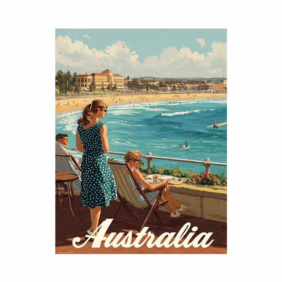 Seaside Promenade coastal artwork for modern living room decor