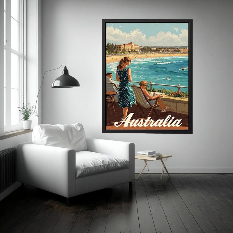 Seaside Promenade coastal artwork for modern living room decor