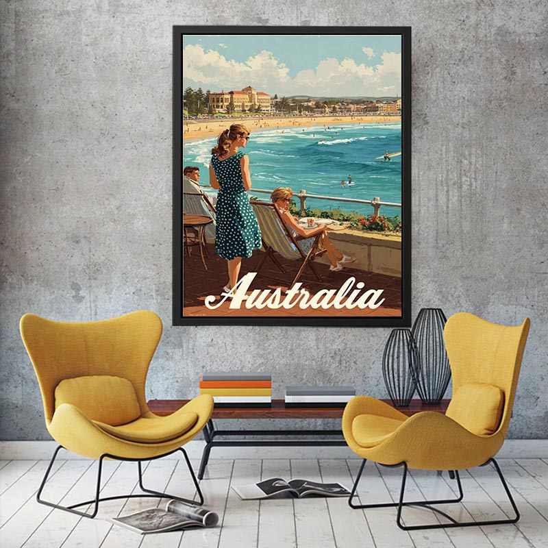 Seaside Promenade coastal artwork for modern living room decor