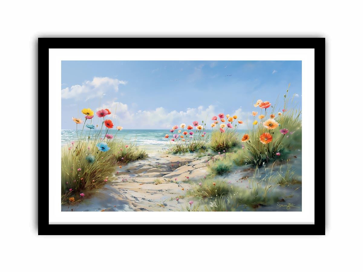 Blooming Shore Path coastal artwork for modern living room decor