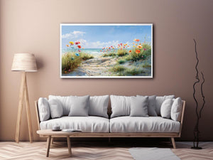 Blooming Shore Path coastal artwork for modern living room decor