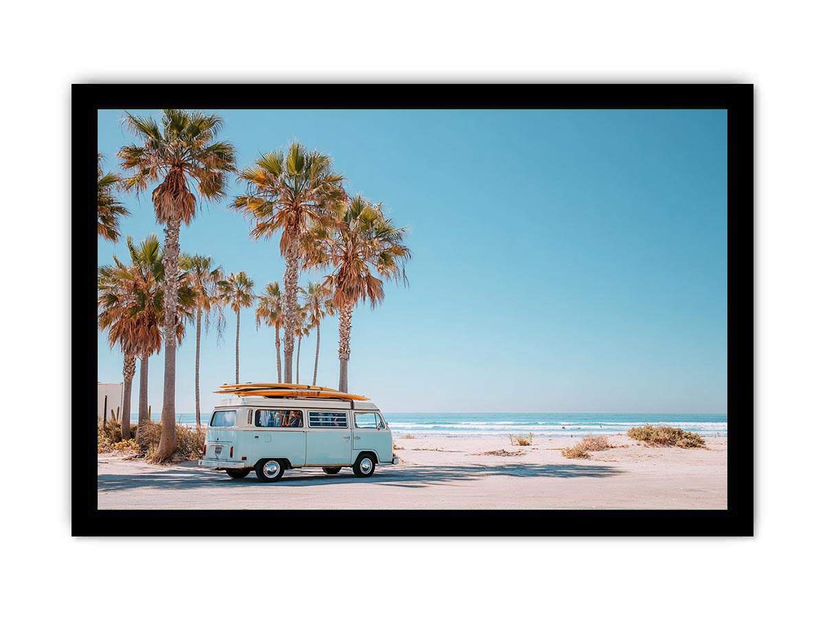 Retro Beach Voyager coastal artwork for modern living room decor