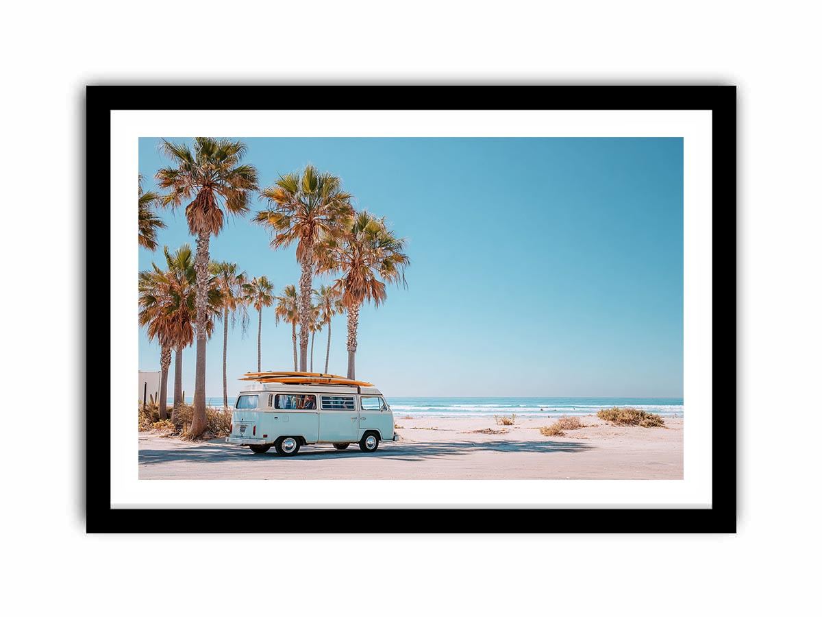 Retro Beach Voyager coastal artwork for modern living room decor