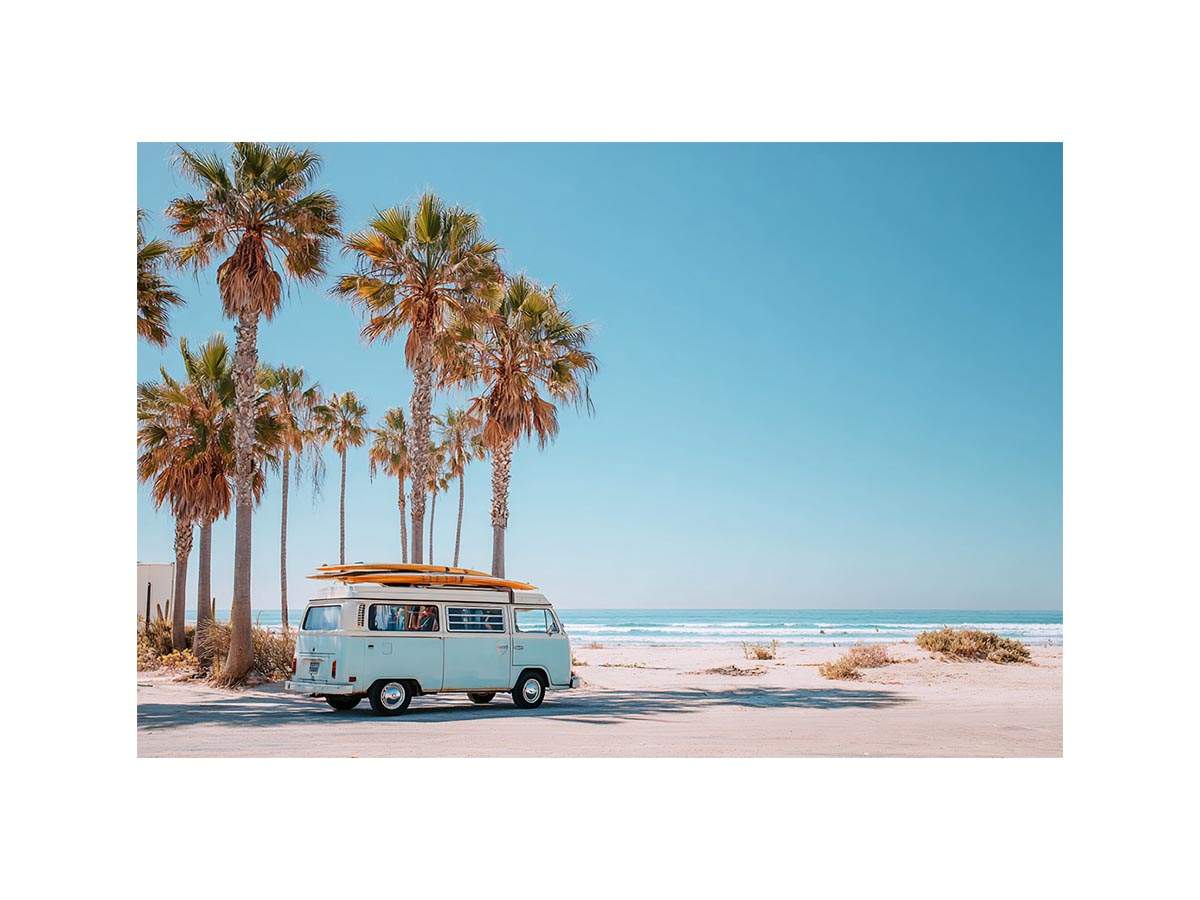 Retro Beach Voyager coastal artwork for modern living room decor