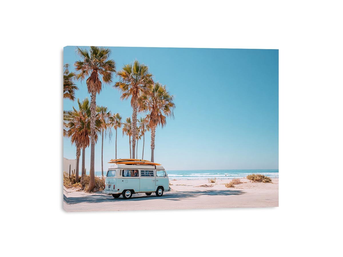Retro Beach Voyager coastal artwork for modern living room decor