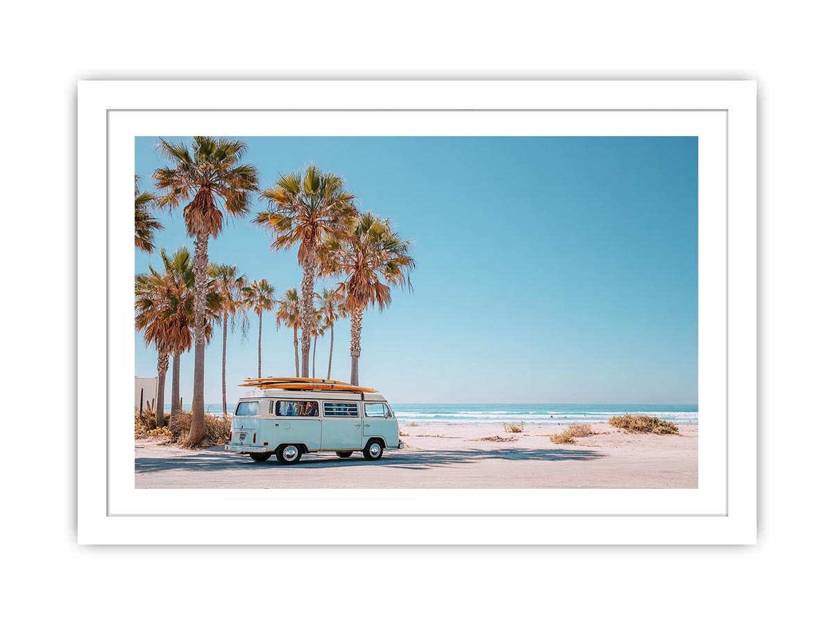 Retro Beach Voyager coastal artwork for modern living room decor