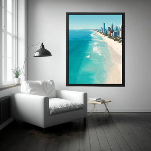 Turquoise coastline and skyline coastal photography for modern living room decor
