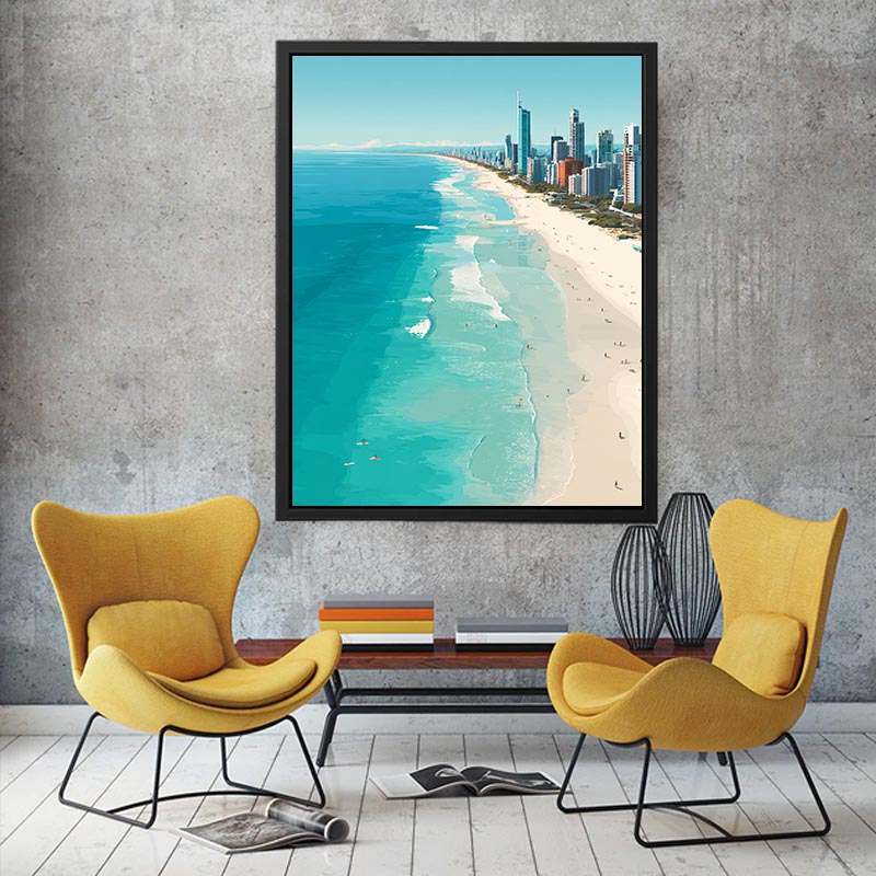 Turquoise coastline and skyline coastal photography for modern living room decor