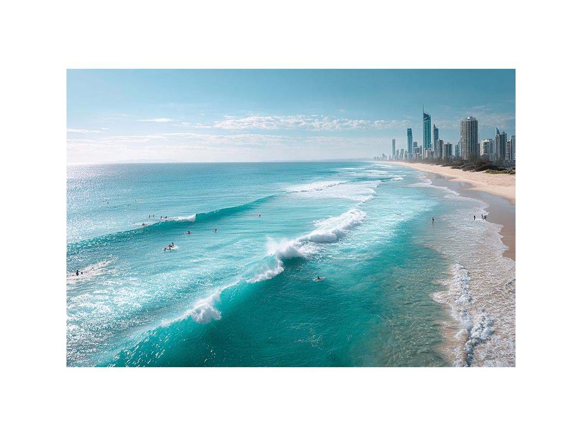 Ocean waves and coastal skyline photography for elegant beach house decor