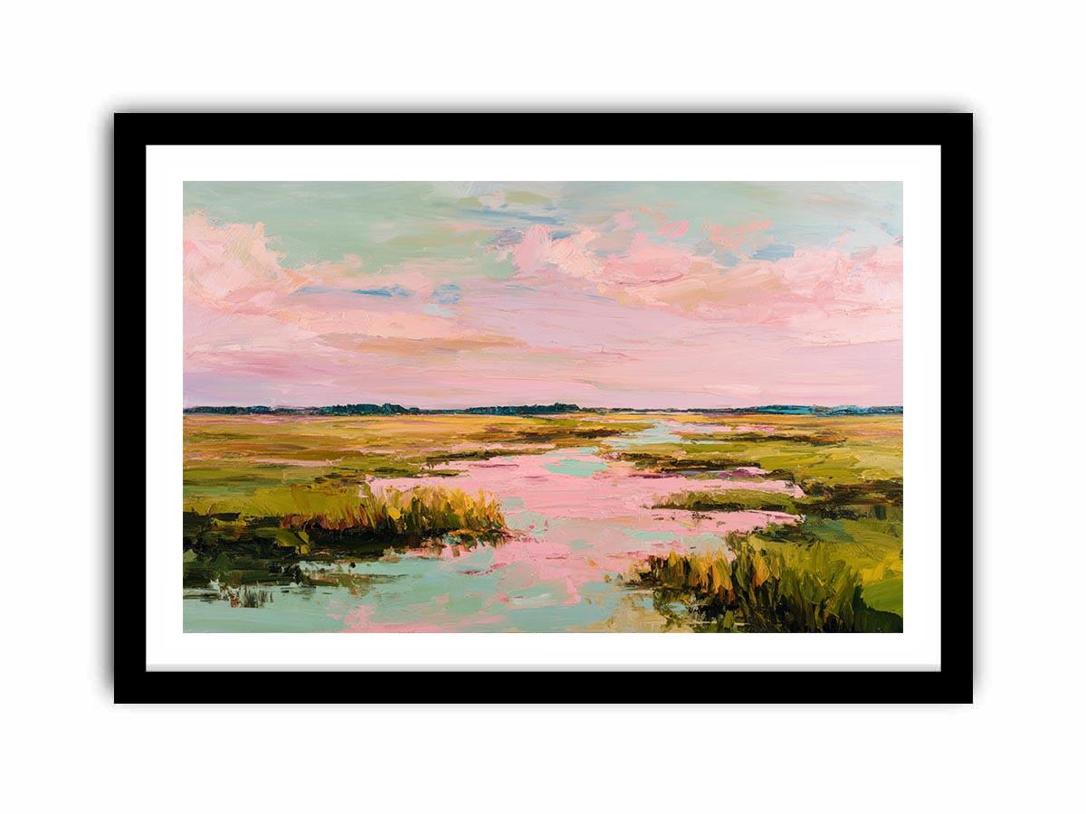 Pastel marsh landscape painting for serene bedroom and living room decor