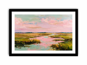 Pastel marsh landscape painting for serene bedroom and living room decor