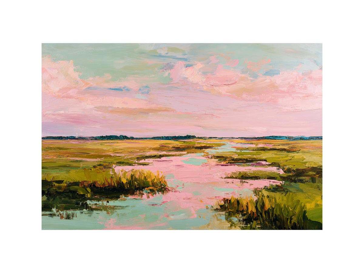 Pastel marsh landscape painting for serene bedroom and living room decor