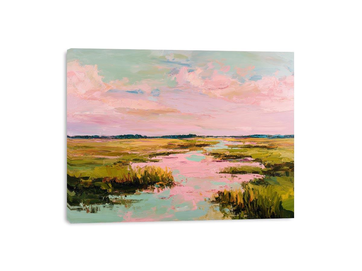 Pastel marsh landscape painting for serene bedroom and living room decor