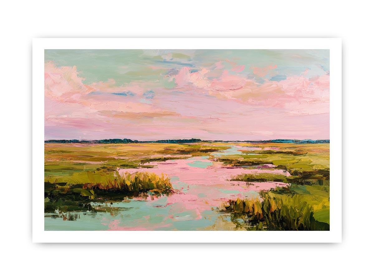 Pastel marsh landscape painting for serene bedroom and living room decor