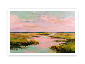 Pastel marsh landscape painting for serene bedroom and living room decor