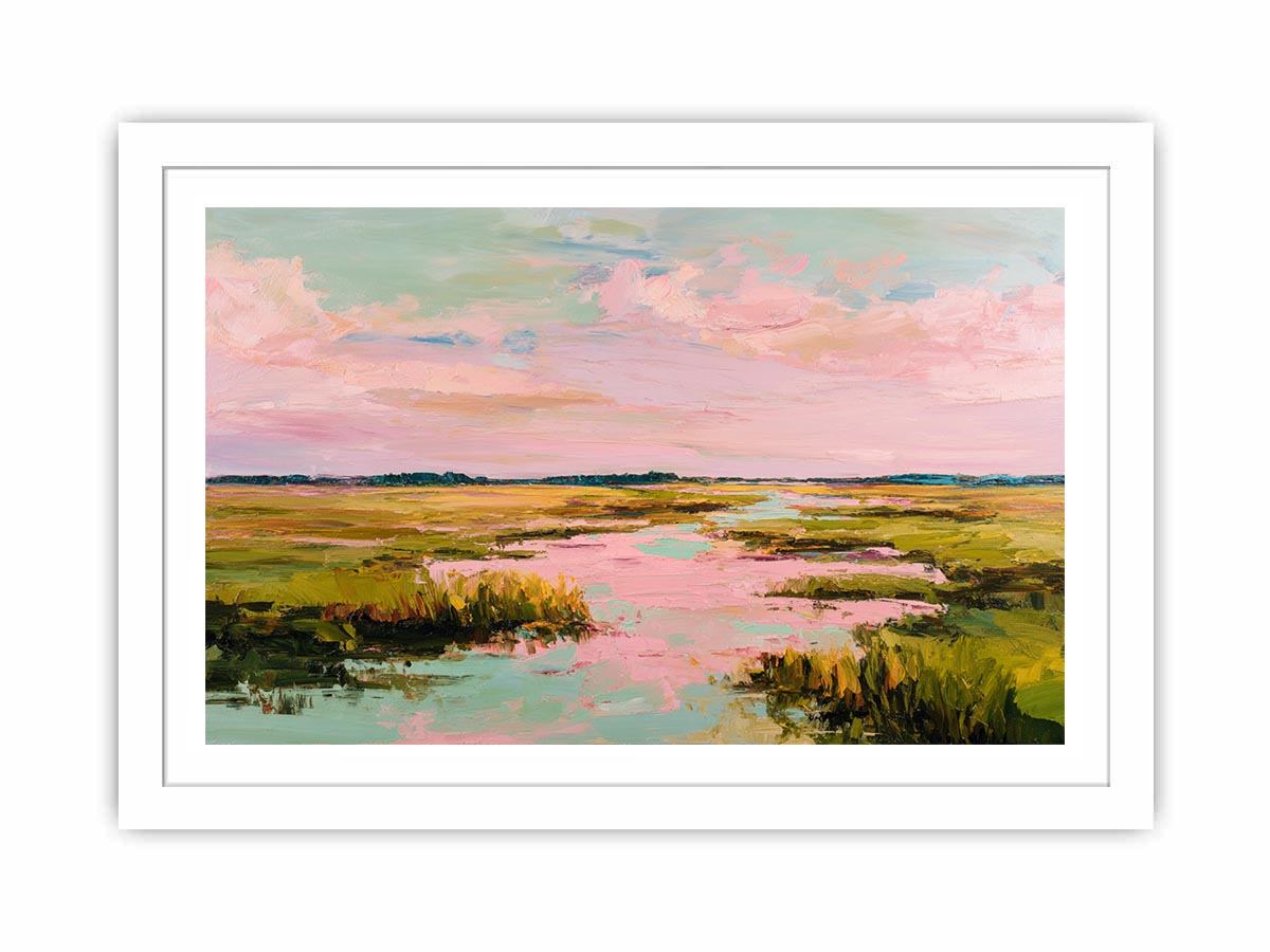 Pastel marsh landscape painting for serene bedroom and living room decor
