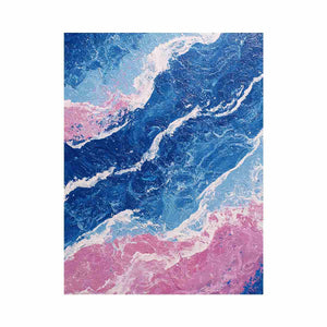 Blue and pink abstract ocean artwork for modern living room wall decor
